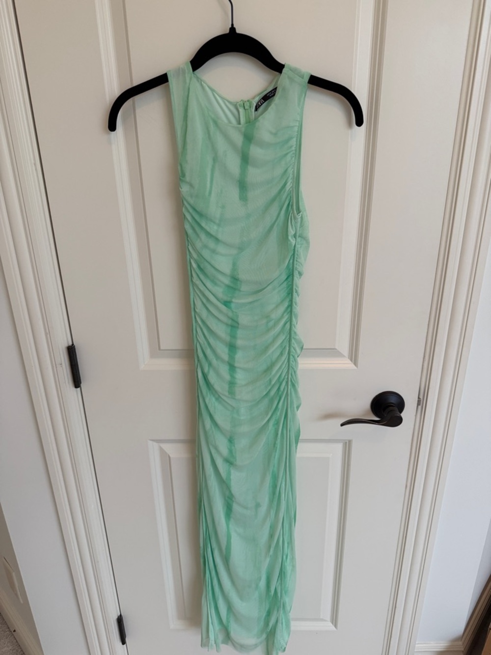 Zara Light Mint Green Ruched Sleeveless Maxi Dress